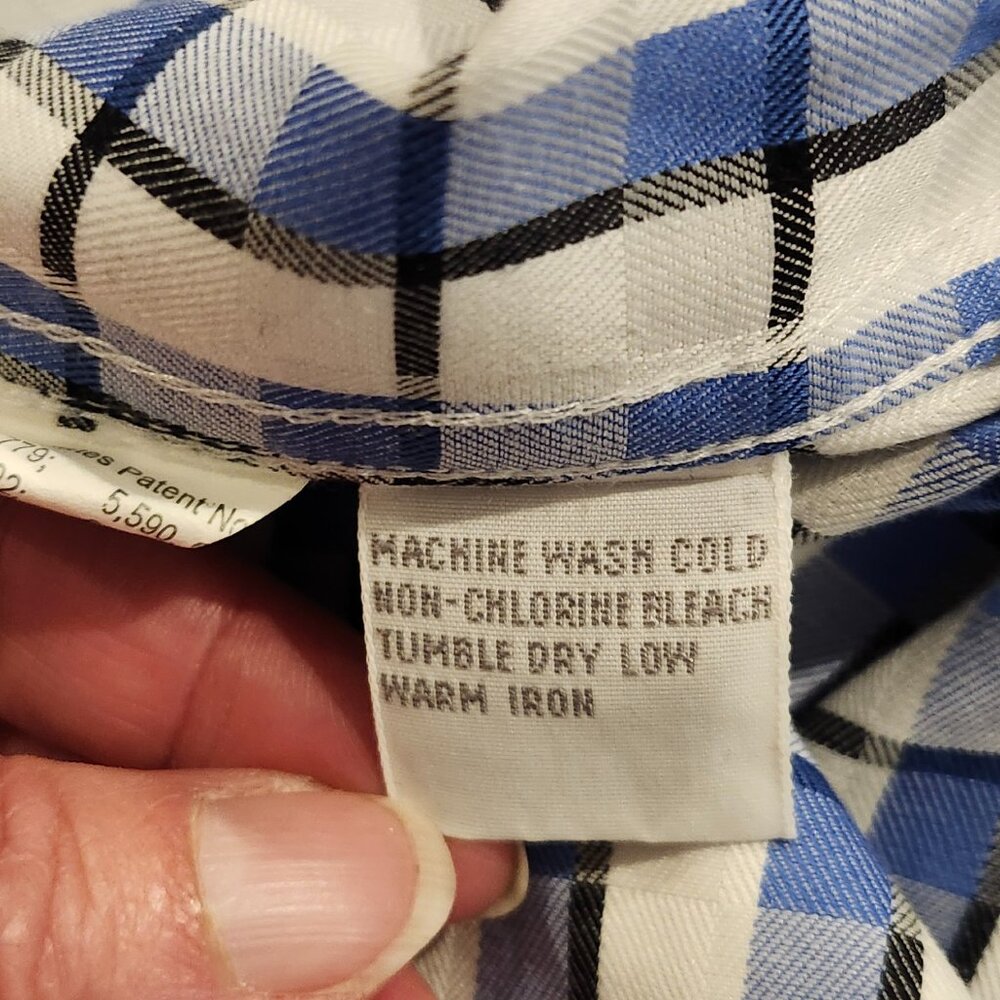 FOXCROFT White, Blue and Black Geometric 100% Cotton Button-up Shirt - Picture 7 of 9